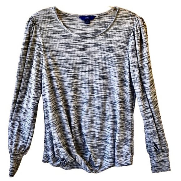 Apt. 9 Gray Heather Long Sleeve Knit Sweater with Knot at Hem - Picture 4 of 10